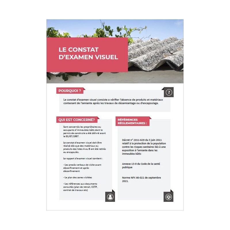 Lot de 20 Fiches Métier - Constat d'examen visuel
