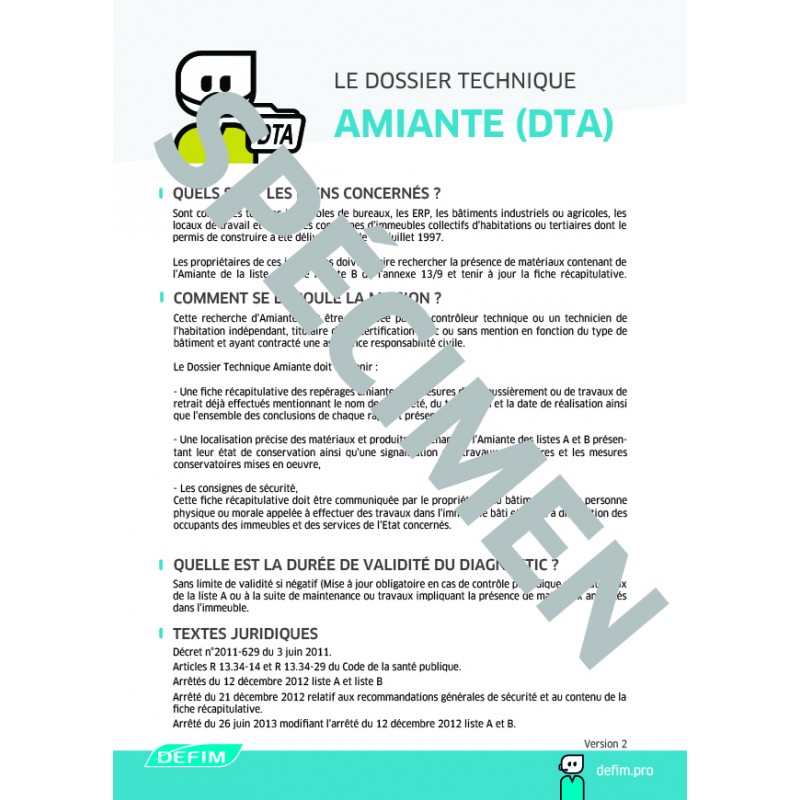 Fiches Dossier Technique Amiante DTA